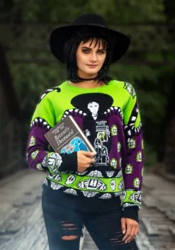 Beetlejuice Lydia Deetz Adult Halloween Sweater 14 Beetlejuice Lydia Deetz Adult Halloween Sweater -Costumes Sales Store adult beetlejuice lydia deetz ugly halloween sweater alt2