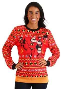 Adult Incredibles Red Ugly Christmas Sweater -Costumes Sales Store adult incredibles red ugly christmas sweater 1