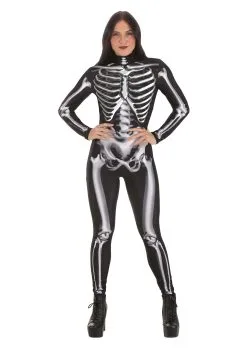 Metallic Silver Skeleton Costume For Adults