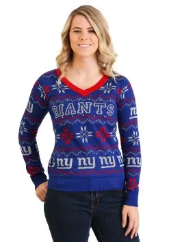 New York Giants Women's Light Up V-Neck Bluetooth Ugly Christmas Sweater