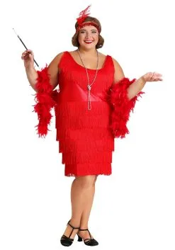 Women's Plus Size Red Flapper Costume Dress