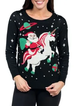 The Tipsy Elves Women's Santa Riding Unicorn Ugly Christmas Sweater