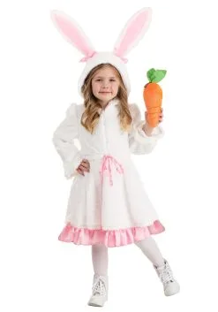 Girl's Fuzzy White Rabbit Costume For Toddlers