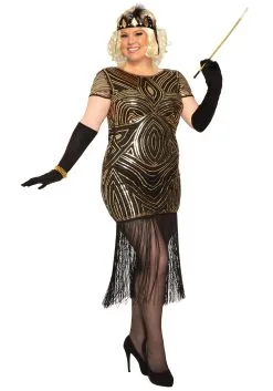Art Deco Plus Size Flapper Dress Costume For Women