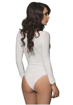 Long Sleeve Women's White Bodysuit Costume -Costumes Sales Store womens long sleeve white bodysuit1