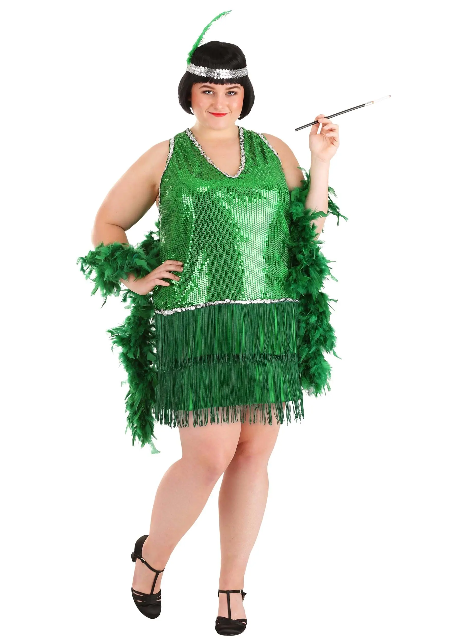 Women's Plus Size Emerald Flapper Exclusive Halloween Costume 5 Women's Plus Size Emerald Flapper Exclusive Halloween Costume - Image 3