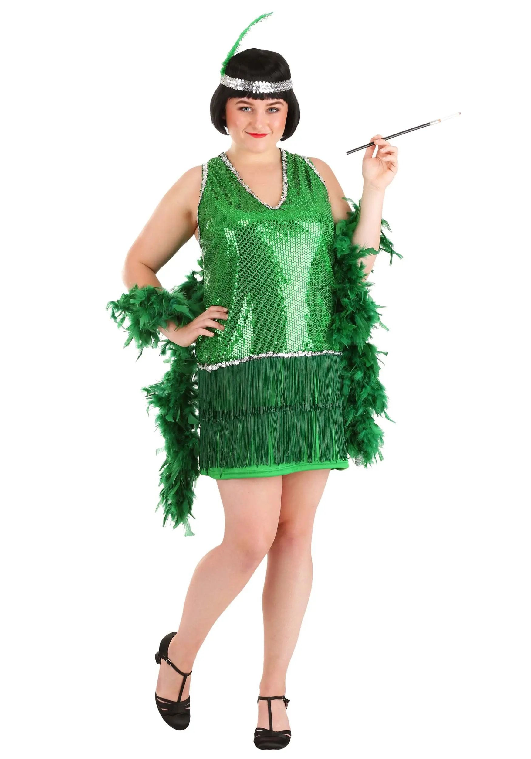 Women's Plus Size Emerald Flapper Exclusive Halloween Costume 3 Women's Plus Size Emerald Flapper Exclusive Halloween Costume