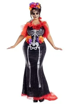 Plus Size Glamour Muerta Day Of The Dead Costume For Women