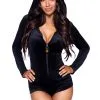 Plush Black Cat Romper Costume For Women