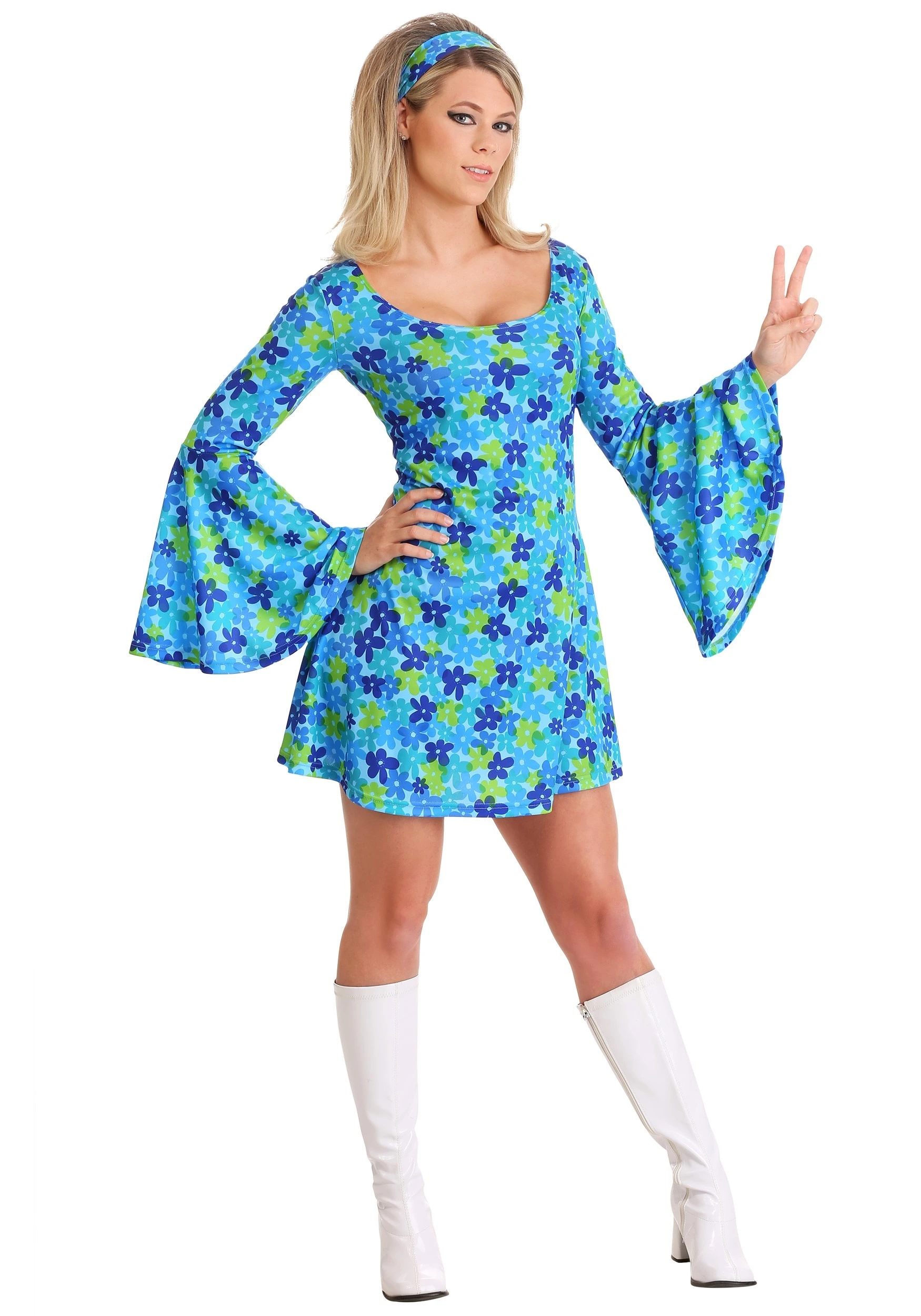 Women's Wild Flower 70s Disco Dress Costume 2 Women's Wild Flower 70s Disco Dress Costume